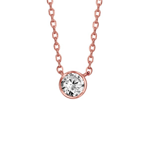 Collier en plaqu or rose chane avec pendentif oxyde blanc de 5mm serti clos - longueur 38cm + 4cm de rallonge - Vue 1