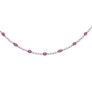 Collier Sautoir en argent rhodi chane avec olives couleur framboise transparent 60+10cm - Vue 1