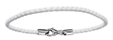 Bracelet en cuir blanc tress pour charms et fermoir en argent rhodi - longueur 17,5cm