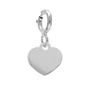 Pendentif Charms en argent rhodi pampille coeur sur fermoir anneau ressort - Vue 1