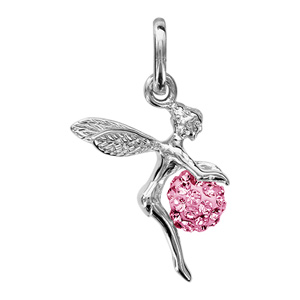 Pendentif en argent rhodi fe qui tient 1 boule en rsine et strass roses - Vue 1