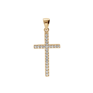 Pendentif en plaqu or croix fine pave d\'oxydes blancs 25 x 14mm - Vue 1