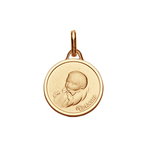 Pendentif Medaille Pour Bebe En Plaque Or Zodiaque Verseau