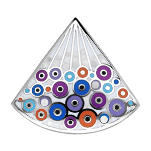 Pendentif Stella Mia en acier et nacre forme eventail avec motifs bulles colores fon - Vue 1