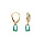 Boucles d'oreille dormeuse argent dor oxyde rectangulaire bleu vert