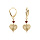 Boucles d'oreille dormeuse argent dor jaune forme coeur diamant et 1 oxyde rose