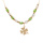 Collier argent dor pampille trfle et perles nacre vritable blanche et teinte verte rglable 40  45cm