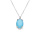 Collier argent rhodi pendentif ovale oxyde 10 x 7.5mm bleu clair opaque rglable 42  45cm