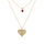 Collier argent dor jaune double chane pendentif coeur diamant et 1 oxyde rose rglable 40  45cm