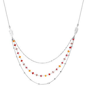 Collier en argent rhodi 3 rangs et pierres tons jaune orangs 42+3cm - Vue 2