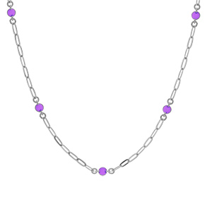 Collier en argent rhodi petite maille rectangulaire avec perles violettes 38+5cm - Vue 2