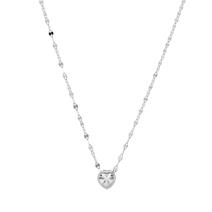 Collier en argent rhodi chane fantaisie avec pendentif coeur oxyde blanc serti 40+5cm - Vue 2