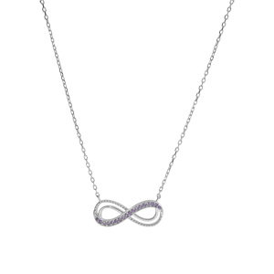 Collier en argent rhodi motif infini ajour avec oxydes violet sertis 40+5cm - Vue 2