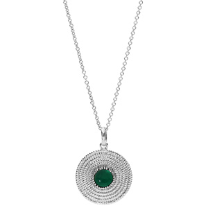 Collier en argent rhodi avec Pendentif ethnique motif rond avec pierre verte 40+4cm - Vue 2