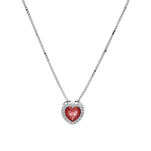 Collier en argent rhodi avec pendentif coeur oxyde fushia et contour oxydes blancs sertis 42+3cm - Vue 2