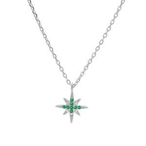 Collier en argent rhodi chane avec pendentif toile orne d\'oxydes verts et blancs sertis 40+4cm - Vue 2