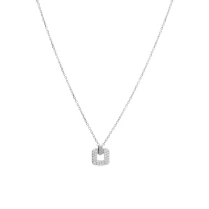 Collier argent rhodi pendentif carr oxydes blancs sertis rglable 38  42cm - Vue 2