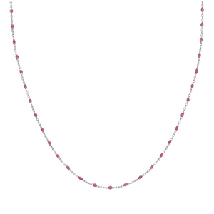 Collier Sautoir en argent rhodi chane avec olives couleur framboise transparent 60+10cm - Vue 2