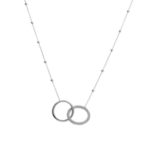 Collier argent rhodi chane boules 2 anneaux entrelacs 1 lisse et 1 perl rglable 42  45cm - Vue 2