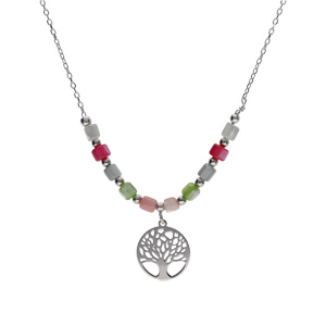 Collier argent rhodi arbre de vie et perles nacre vritable teinte rglable 40  45cm - Vue 2