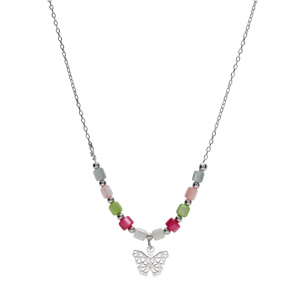 Collier argent rhodi papillon et perles nacre vritable teinte rglable 40  45cm - Vue 2