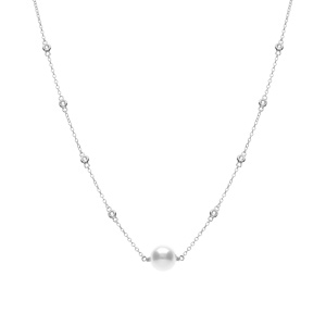 Collier argent rhodi perle blanche rglable 42  45cm - Vue 2