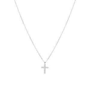 Collier argent rhodi pendentif croix oxydes blancs rglable 42  45cm - Vue 2