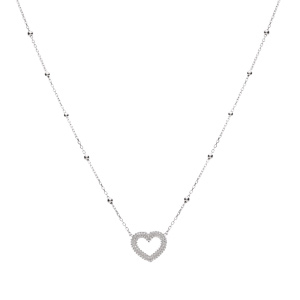 Collier argent rhodi chane boules coeur perl rglable 42  45cm - Vue 2