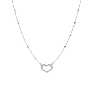 Collier argent rhodi chane boules avec coeur givr rglable 42  45cm - Vue 2