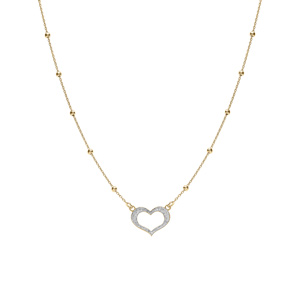 Collier argent dor chane boules avec coeur givr rglable 42  45cm - Vue 2