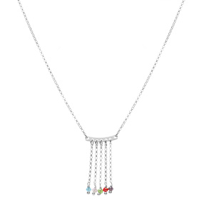 Collier argent rhodi 5 chanettes avec perles multicouleur rglable 42  45cm - Vue 2