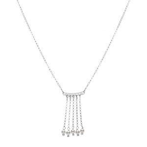 Collier argent rhodi 5 chanettes avec perles blanches rglable 42  45cm - Vue 2