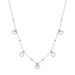 Collier argent rhodi pampilles coeurs lisses et givrs rglable 42  45cm - Vue 2