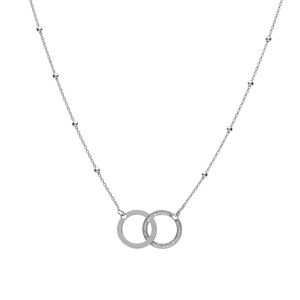 Collier argent rhodi 2 cercles entrelacs lisse et givr rglable 42  45cm - Vue 2