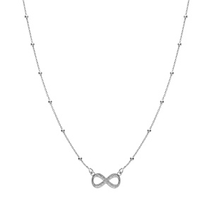 Collier argent rhodi chane boules avec infini givr rglable 42  45cm - Vue 2