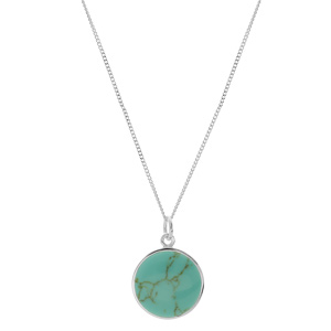 Collier en argent chane avec pendentif rond turquoise reconstitue rglable 41cm et 46cm - Vue 2