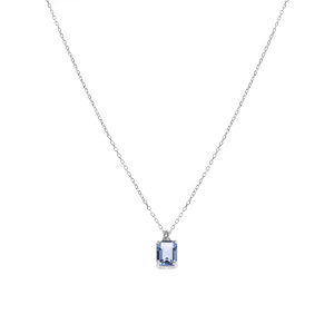 Collier argent rhodi pendentif rectangulaire oxyde bleu ciel rglable 42  44cm - Vue 2