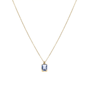 Collier argent dor pendentif rectangulaire oxyde bleu ciel rglable 42  44cm - Vue 2