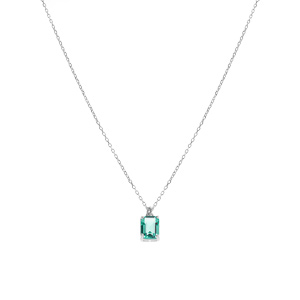 Collier argent rhodi pendentif rectangulaire oxyde bleu vert rglable 42  44cm - Vue 2