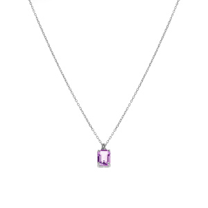 Collier argent rhodi pendentif rectangulaire oxyde violet rglable 42  44cm - Vue 2