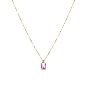 Collier argent dor pendentif rectangulaire oxyde violet rglable 42  44cm - Vue 2