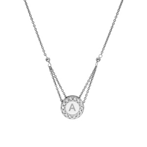 Collier en argent rhodi chane avec pendentif rond initiale A recto fond blanc et verso noire avec contour oxydes blancs sertis 40+5cm - Vue 2