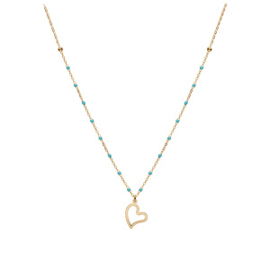 Collier en argent et dore jaune chane avec boules couleur imitation avec pampille coeur 40+5cm - Vue 2