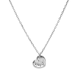 Collier en argent rhodi chane avec pendentif coeur diamant 40+5cm - Vue 2