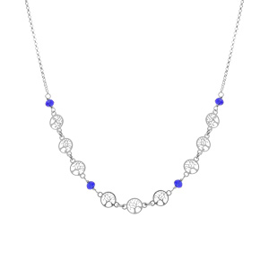 Collier argent rhodi motifs arbre de vie et perles bleues rglable 42  45cm - Vue 2