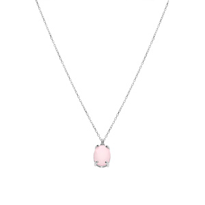 Collier argent rhodi pendentif ovale oxyde 10 x 7.5mm rose opaque rglable 42  45cm - Vue 2