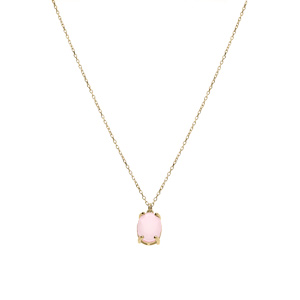 Collier argent dor pendentif ovale oxyde 10 x 7.5mm rose opaque rglable 42  45cm - Vue 2