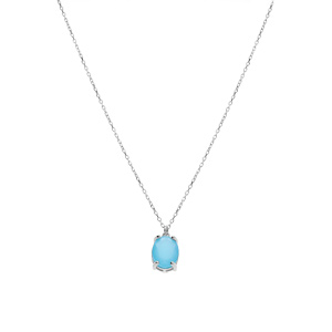 Collier argent rhodi pendentif ovale oxyde 10 x 7.5mm bleu clair opaque rglable 42  45cm - Vue 2