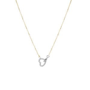 Collier chane dor jaune et coeur et cercle entreelac argent rhodi avec oxyde blanc rglable 40  44cm - Vue 2