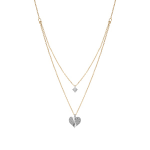 Collier argent rhodi et dor jaune coeur diamant avec 1 oxyde blanc rglable 40  44cm - Vue 2